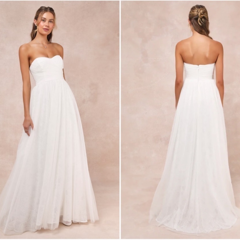 LULU's Bridal Wedding Romantic Flowy Dreamy Floral Lace Tulle Layered Ballgown - Picture 3 of 6